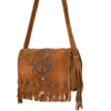 Brown Suede Leather Purse - Peace Sign - Fringe - Handbag - Large - AC2051-DL