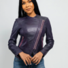 Leather Motorcycle Jacket - Women's - Violet Or Black - WBL1395-FM