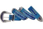 Unisex Rhinestone Bling Belt - Blue and Silver - Skulls - Rhinestones - Faux Leather - FBL21-DL