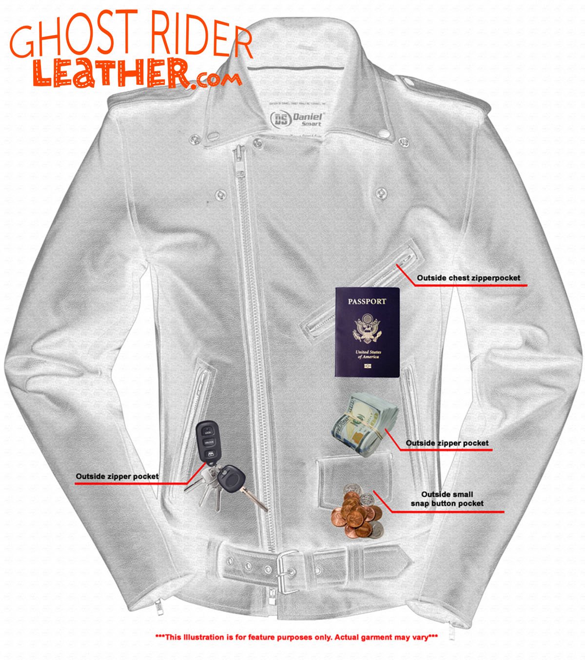 Leather Motorcycle Jacket - Men's - Police Style - Big and Tall - DS712TALL-DS