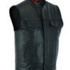 Leather Motorcycle Vest - Men's - Gun Pockets - Up To 12XL - No Collar - Big and Tall - AM9193-DS