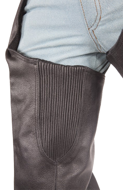 Mens Ladies Unisex Leather Chaps with Braid and Fringe - SKU C337-04-DL