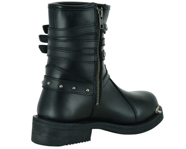 Leather Motorcycle Boots - Women's - Black - Side Zippers - DS9767-DS