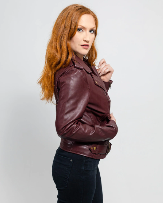 Leather Motorcycle Jacket - Women's - Choice of 5 Colors - Rebel - WBL1390-WB