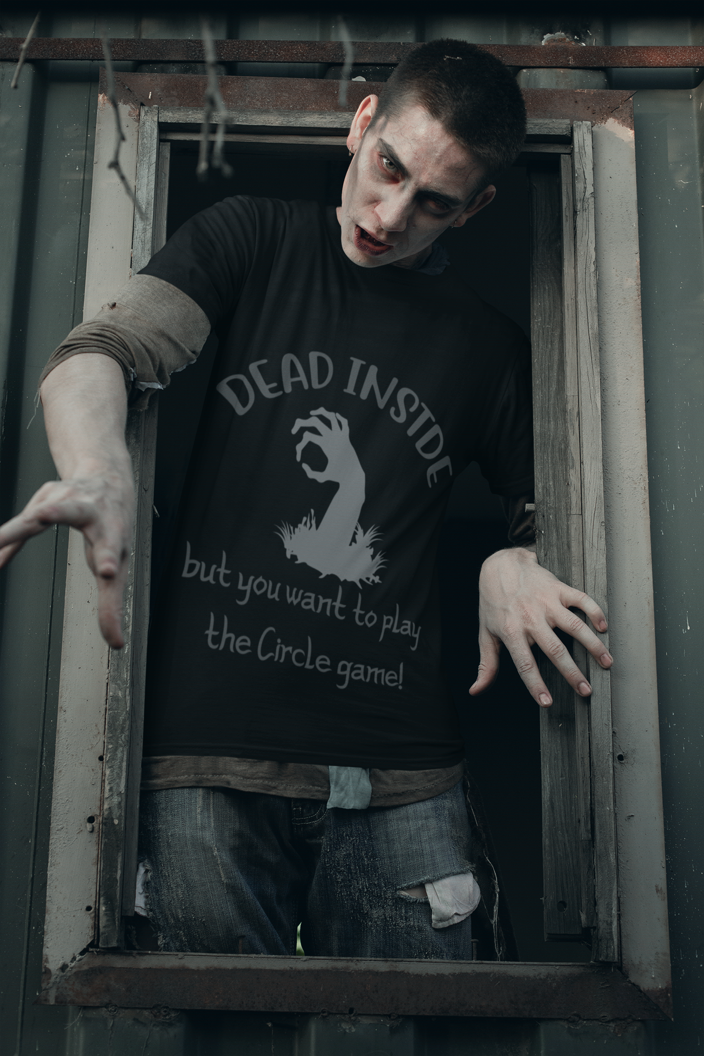 Dead Inside But Want To Play The Circle Game - Stealth Gray On Black - Unisex Jersey Short Sleeve Tee