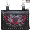 Leather Belt Bag - Red - Gun Pocket - Flying Skull Design - Handbag - BAG36-EBL10-RED-DL