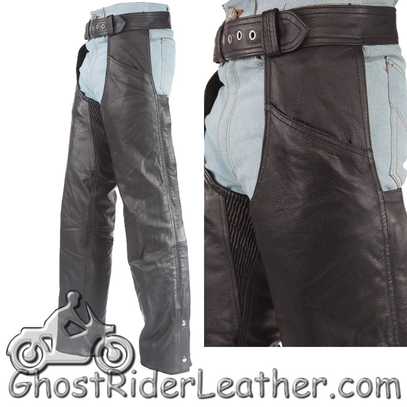 Premium Leather Chaps With Thigh Stretch for Men or Women - SKU C332-DL