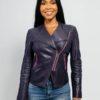 Leather Motorcycle Jacket - Women's - Violet Or Black - WBL1395-FM