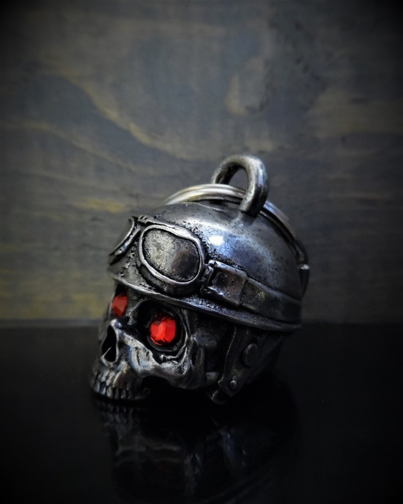 Motorcycle Helmet Skull Diamond - Pewter - Motorcycle Gremlin Bell - Made In USA - SKU BB76-DS