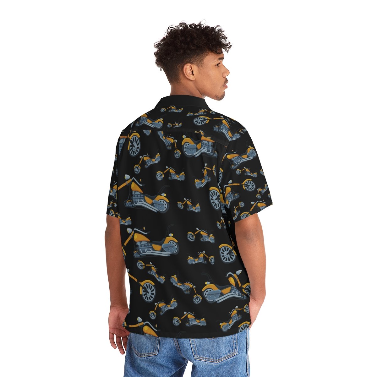 Hawaiian Style Shirt - Motorcycle Choppers Print - Men's - Black