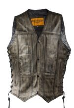 Leather Motorcycle Vest - Men's - Distressed Brown - 10 Pocket - MV310-12-DL