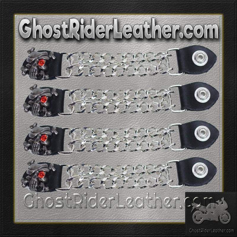 Set of Four Skull Crossbones Red Eye Vest Extenders with Chrome Chain - AC1080-DL