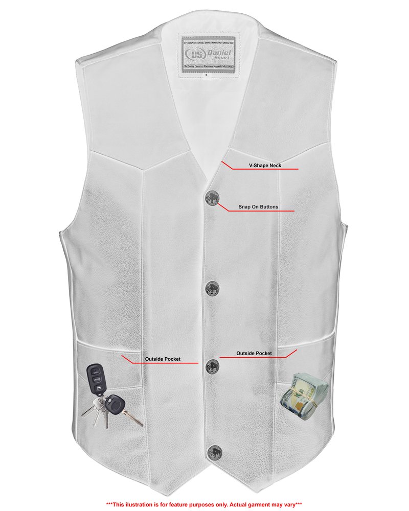 Leather Motorcycle Vest - Men's - Buffalo Nickel Snaps - Gun - Up To 9XL - DS115-DS