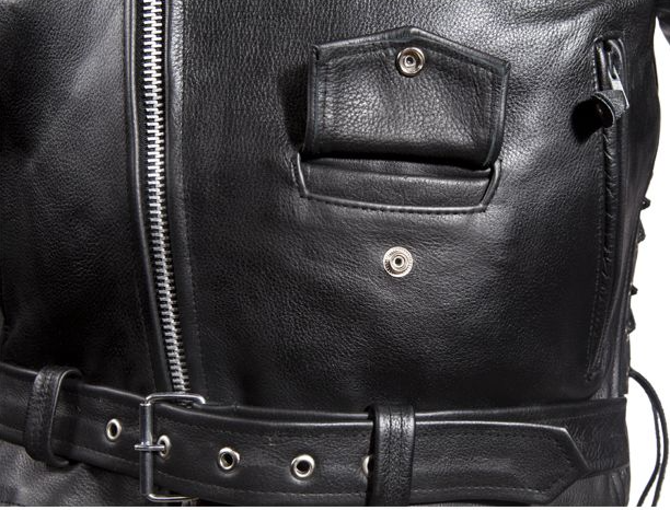 Leather Motorcycle Police Style Jacket with Side Laces and Vents - Up To Size 72 - SKU MJ201-SS-DL
