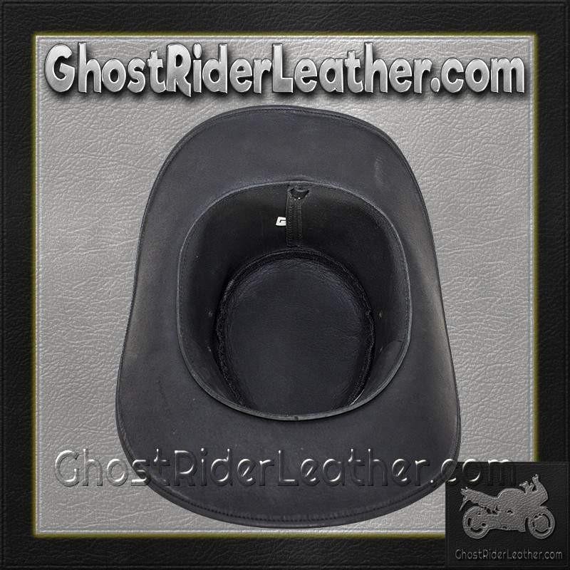 Black Leather Gambler Hat with Conchos / SKU GRL-HAT12-11-DL