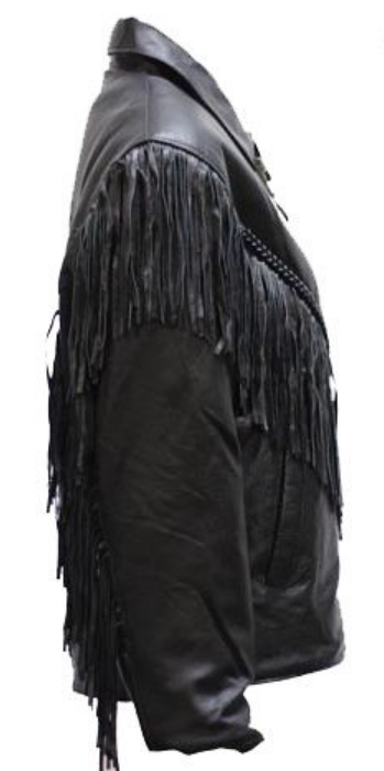 Women's Leather Motorcycle Jacket With Braid and Fringe - SKU LJ246-01-DL