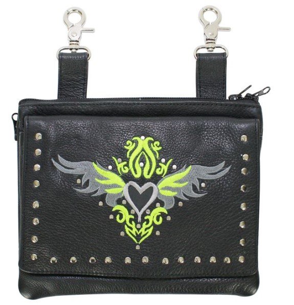 Leather Belt Bag - Lime Green - Gun Pocket - Tribal Heart Design - Handbag - BAG36-EBL1-LIME-DL