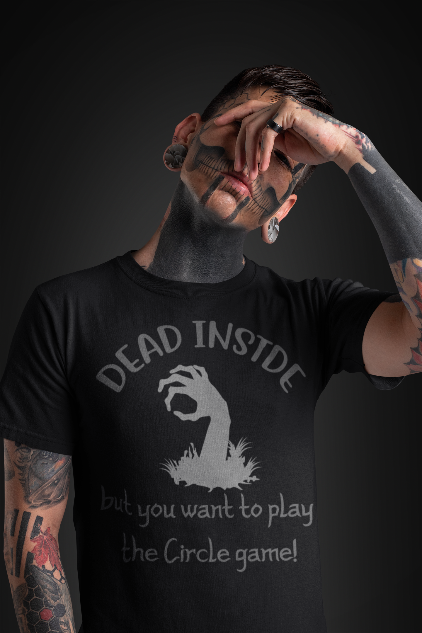 Dead Inside But Want To Play The Circle Game - Stealth Gray On Black - Unisex Jersey Short Sleeve Tee