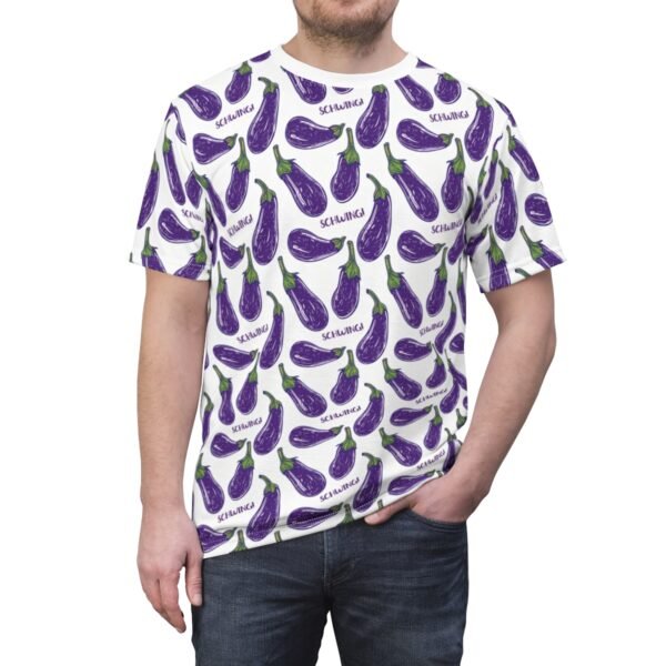 Doodle Eggplant Emoji - Text Schwing - Purple Green on White - Unisex Tee - T-Shirt