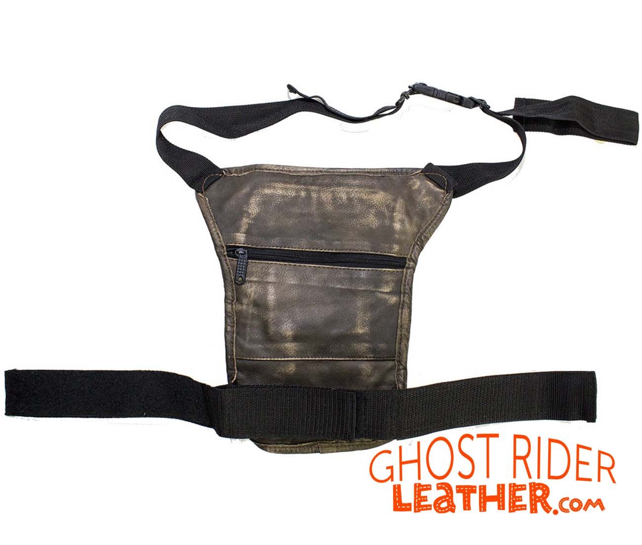 Leather Thigh Bag - Gun Pocket - Distressed Brown - Motorcycle - AC1025-12-DL