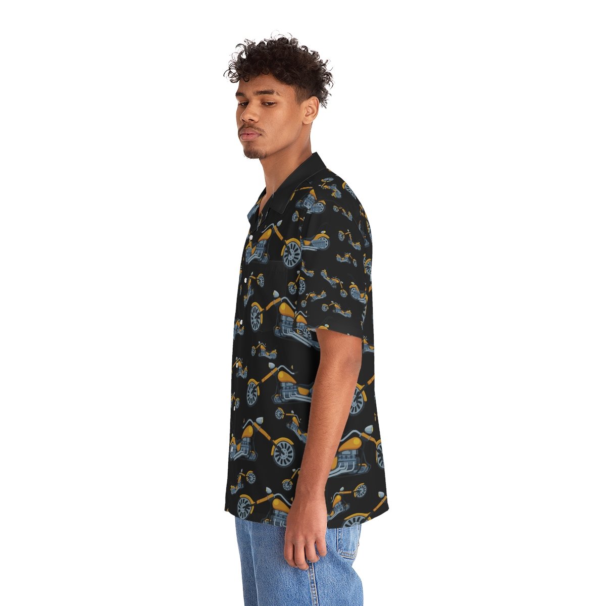 Hawaiian Style Shirt - Motorcycle Choppers Print - Men's - Black
