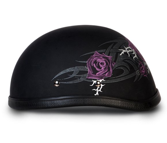 Novelty Motorcycle Helmet - Tribal Purple Rose - Eagle Shorty - 6002SPR-DH