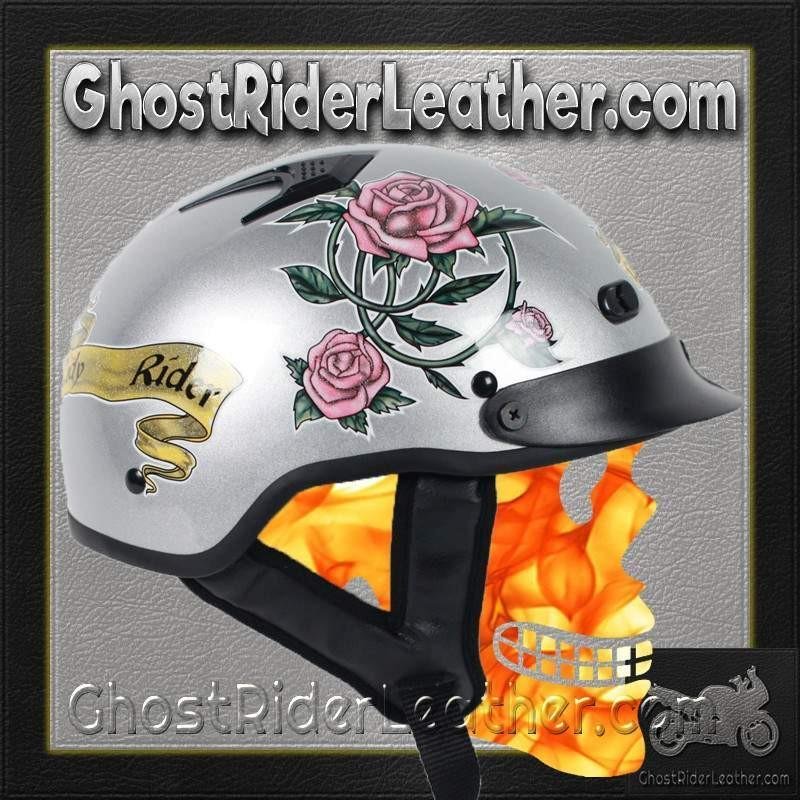 DOT Motorcycle Helmet - Silver Lady Rider - Shorty - Vented - 1VSR-HI