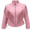 Ladies Biker Pink Leather Jacket with Fringe - SKU AL2121-AL