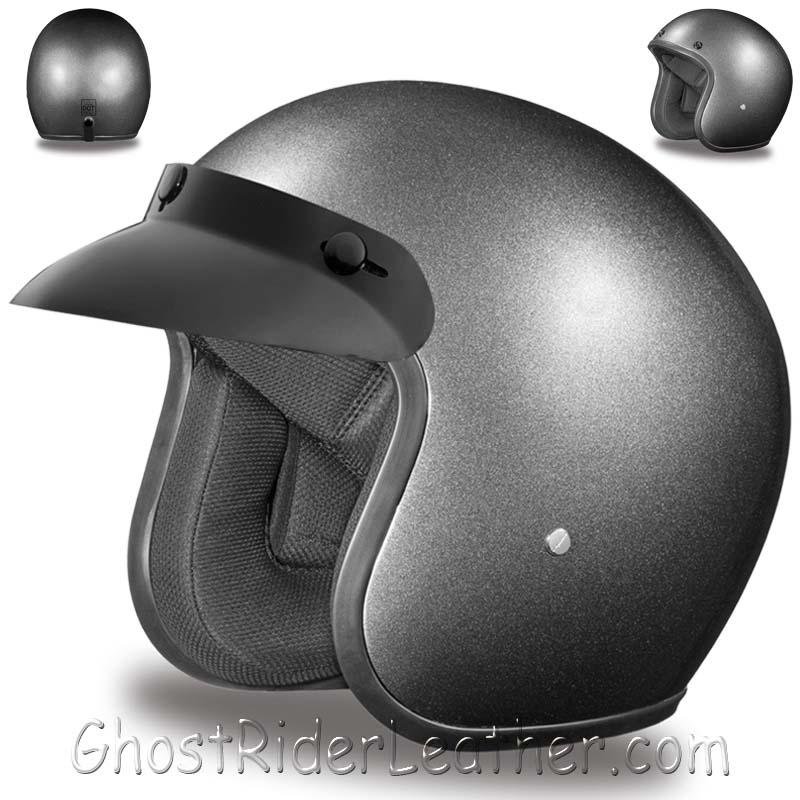 DOT Motorcycle Helmet - Gun Metal Metallic - Open Face - 3/4 - DC1-GM-DH