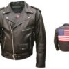Leather Biker Jacket - Men's - American Flag on Back - AL2018-AL