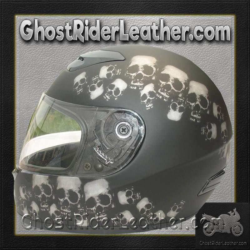 DOT Motorcycle Helmet - Flat Black - Skull Pile - Full Face - RZ80SP-HI