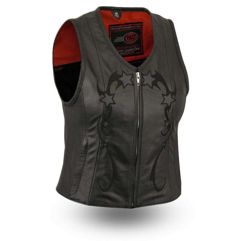 Leather Motorcycle Vest - Women's - Stardom - FIL580CSL-FM