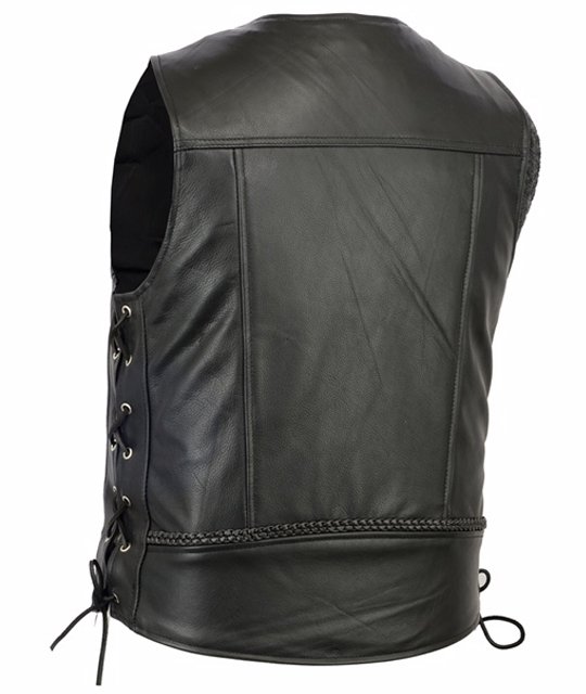 Leather Motorcycle Vest - Men's - Gun Pockets - Braided - Up To 6XL - DS131-DS