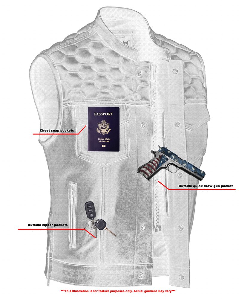 Leather Motorcycle Vest - Men's - Up To Size 8XL - Diamond Quilting - Big and Tall - DS198-DS