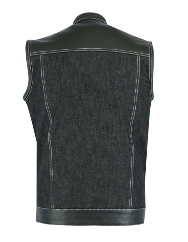 Denim and Leather Motorcycle Combo Vest - Men's - Upgraded Gun Pockets - Up To 10XL - DM900-DS