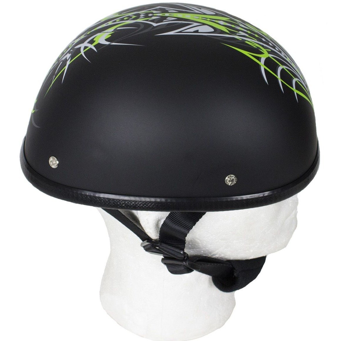 Novelty Motorcycle Helmet - Green Machine Tribal - Shorty - H501-D6-GREEN-DL Novelty Motorcycle Helmet - Green Machine Tribal - Shorty - H501-D6-GREEN-DL
