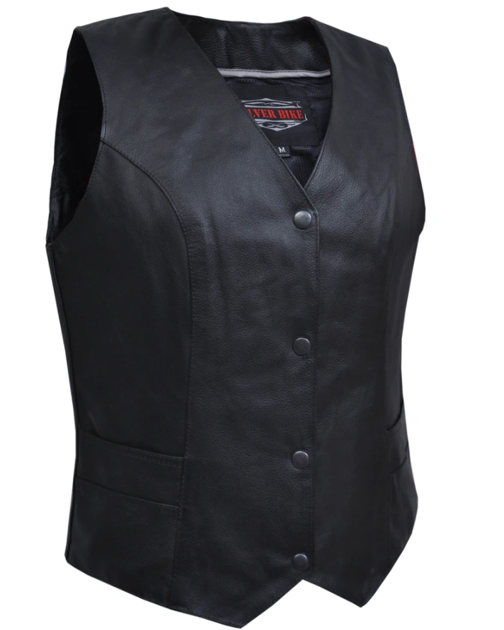 Women's Leather Motorcycle Vest - Snap Front Closure - 2658-LC-UN