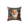 Fox and Flowers - Vintage Garden - Retro - Faux Suede Square Pillow