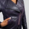 Leather Motorcycle Jacket - Women's - Violet Or Black - WBL1395-FM