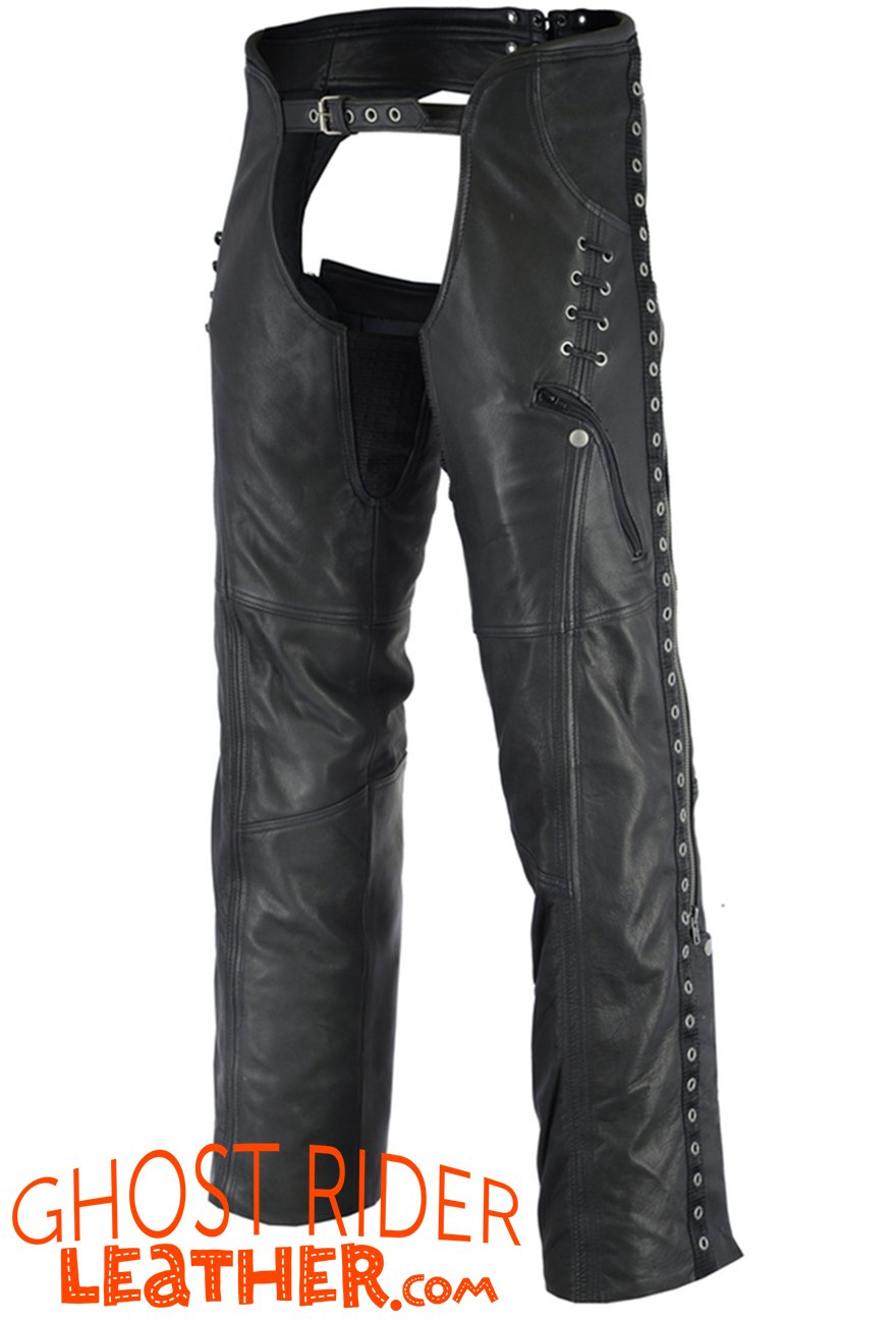 Leather Chaps - Women's - Black - Hip Set - Stretchy Thighs - DS-485-DS