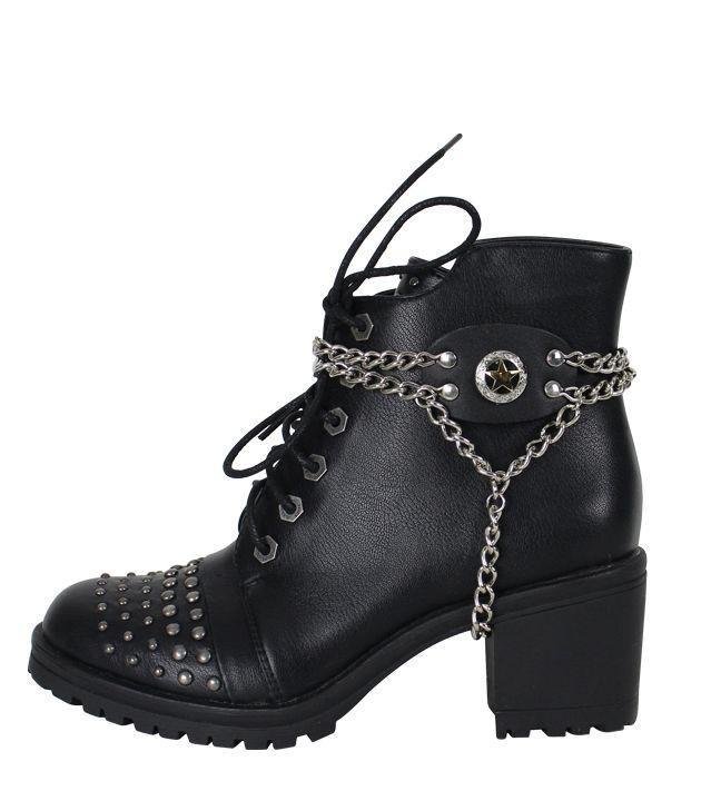 Pair of Women's Biker Boot Chains - Chrome and Gold Police Star - BCN105-DL