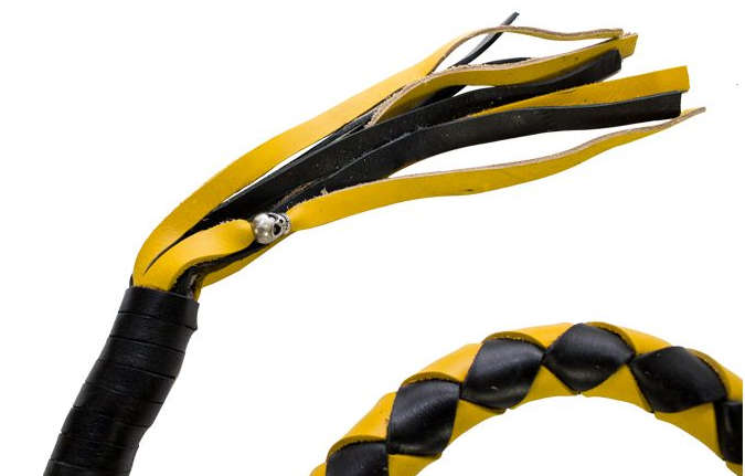 3 Inches Around - Get Back Whip in Black and Yellow Leather - 42 Inches - Motorcycle Accessories - GBW8-11-T2-DL