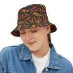 Hot Chili Peppers Pattern - Red and Yellow on Black - Biker Bucket Hat