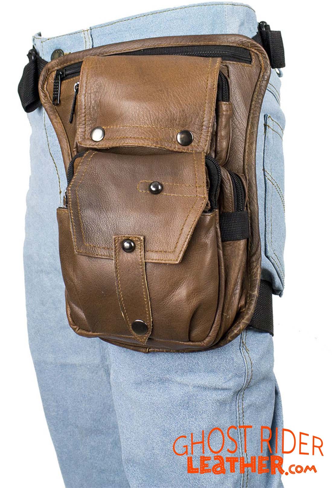 Leather Thigh Bag - Gun Pocket - Brown - Motorcycle - AC1025-BRN-DL