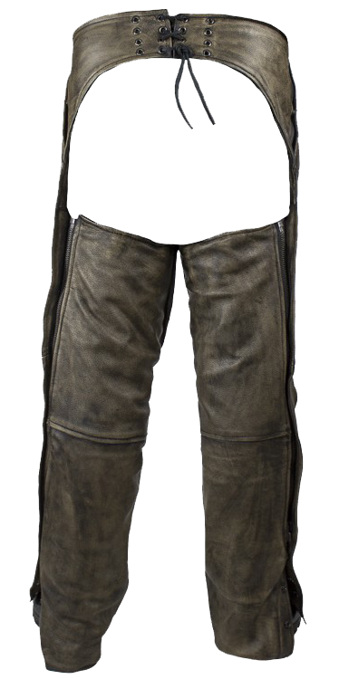 Mens Leather Chaps in Naked Distressed Brown Leather - SKU C334-12-DL Mens Leather Chaps in Naked Distressed Brown Leather - SKU C334-12-DL