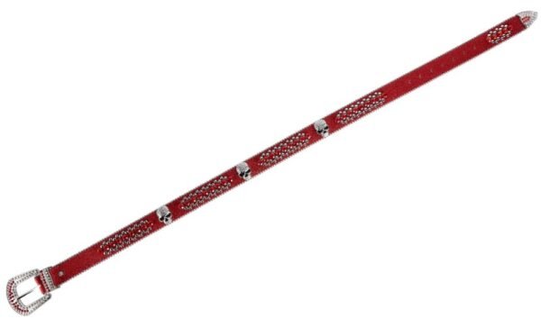 Unisex Rhinestone Bling Belt - Red and Silver - Skulls - Rhinestones - Faux Leather - FBL22-DL