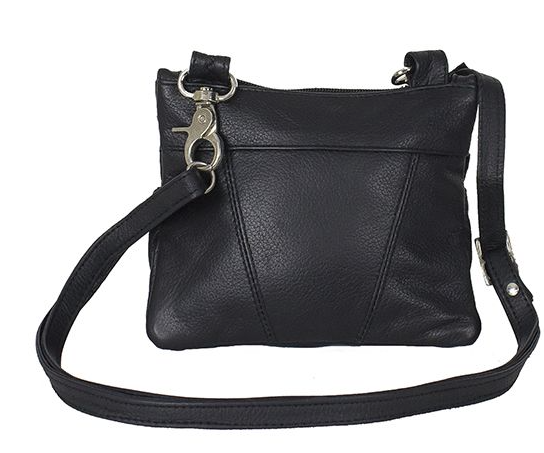 Leather Belt Bag - Black - Zipper Pockets - Handbag - BAG32-DL