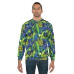 Cat Hiding in the Plants - Blues Greens Yellow - Multi Colors - Unisex Sweatshirt