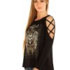 Women's Cold Shoulder Devilish Raven Shirt - Open Sleeves - 7697BLK-DS