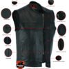 Leather Motorcycle Vest - Men's - Gun Pockets - Up To 12XL - No Collar - Big and Tall - AM9193-DS